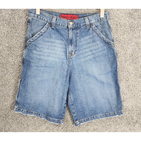 VTG JNCO Jean Shorts 35X12 Blue Crown Skater Streetwear Crown Wide Leg Baggy Y2k - Picture 2 of 16